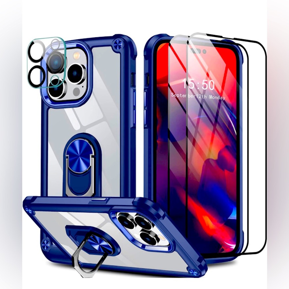 iPhone 14 Pro Max Case, Heavy Duty Protective Case Clear Hard Back 6.7’’ Blue